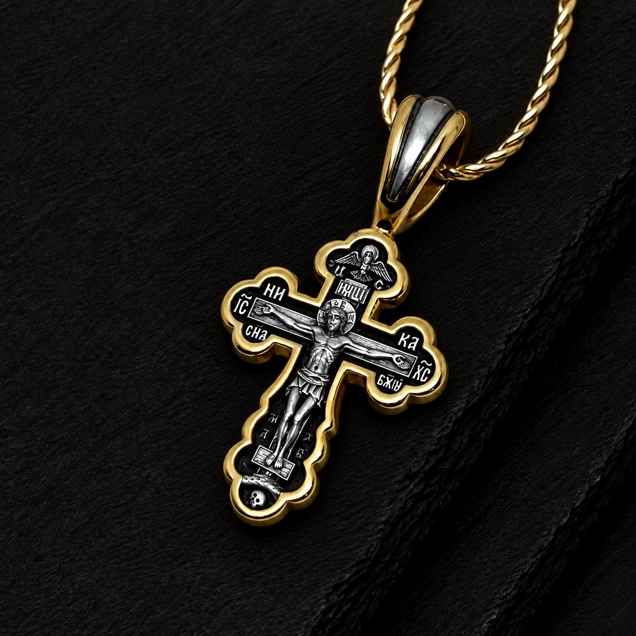 The Crucifixion of Christ. The Valaam Icon of the Mother of God. Orthodox Cross