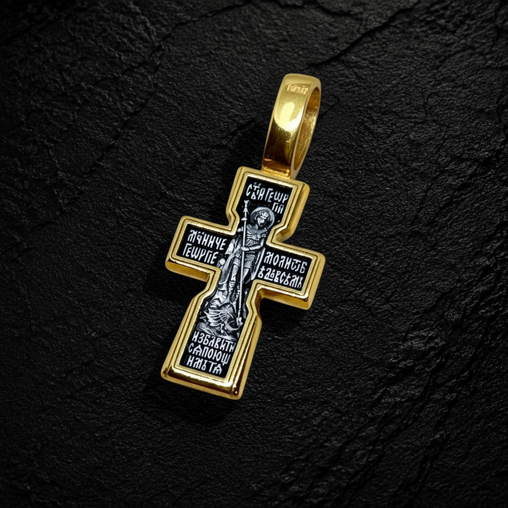 The Crucifixion of Christ. The Great Martyr George the Victorious. Orthodox Cross